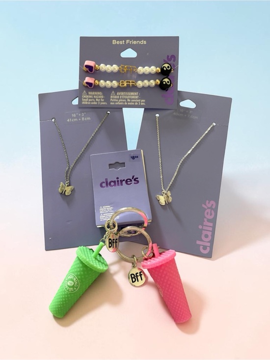 Claire's Other - NWT BFF Bundle - Claire's Butterfly necklaces, 2 bracelets, & 2 keychains.